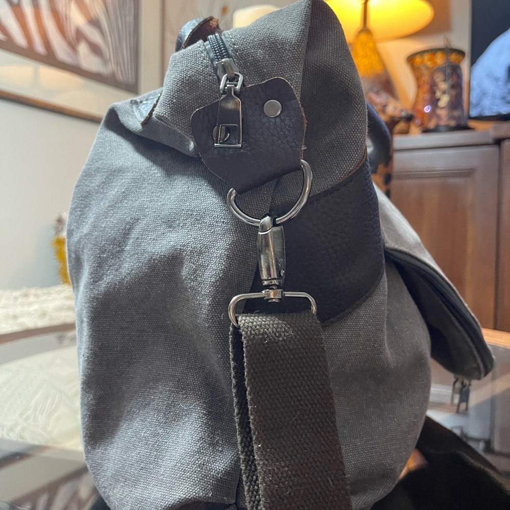 K2 fashion canvas,shoulder bag, gray and leather Crossbody messenger, large hobo - Picture 4 of 10